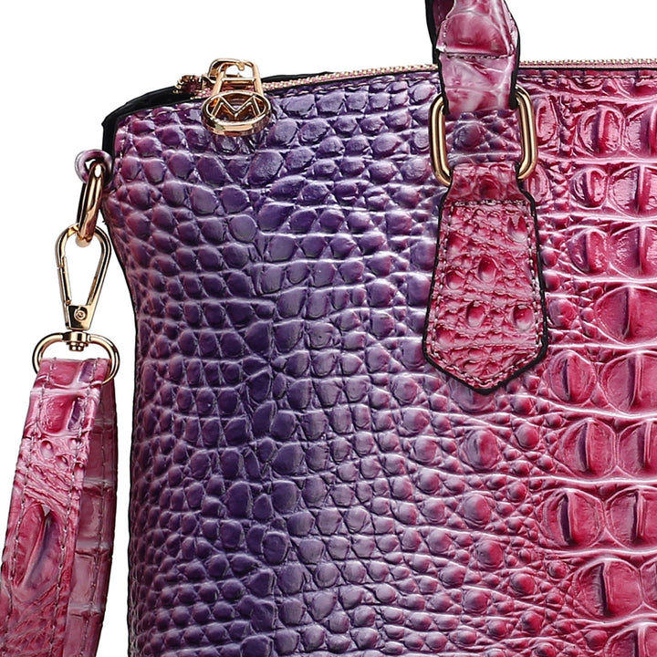 MKFCollection Frankie Gradient Croc Shoulder Bag and Wallet Set - Vegan Leather Image 4