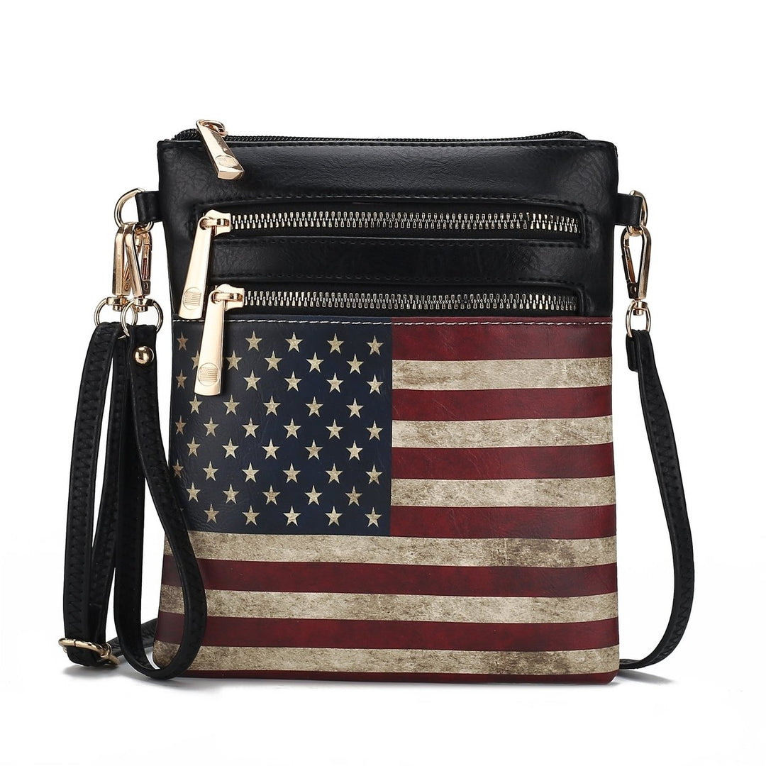 MKFCollection Genesis Printed Flag Crossbody Bag Vegan Leather Designer Handbag Image 3