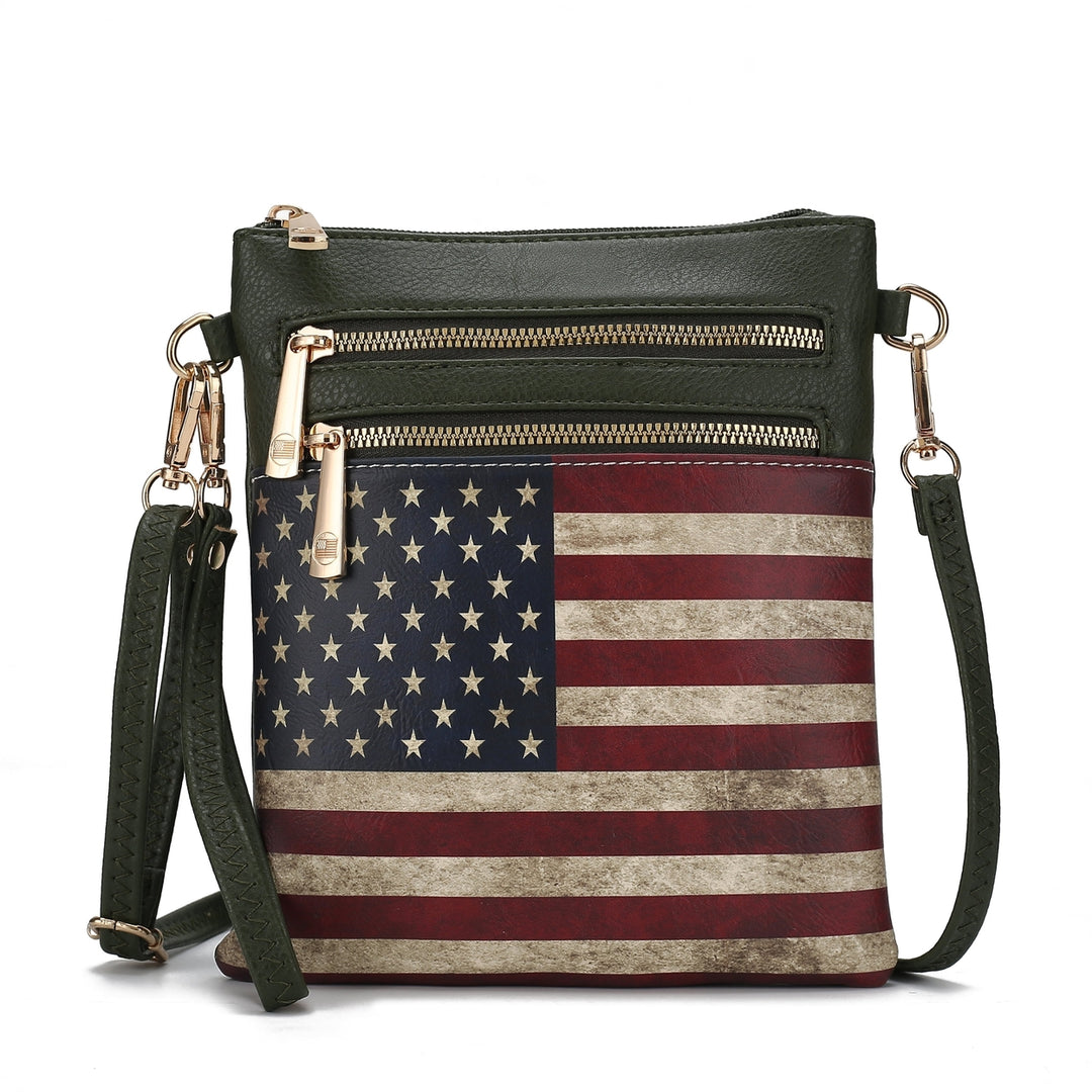 MKFCollection Genesis Printed Flag Crossbody Bag Vegan Leather Designer Handbag Image 6