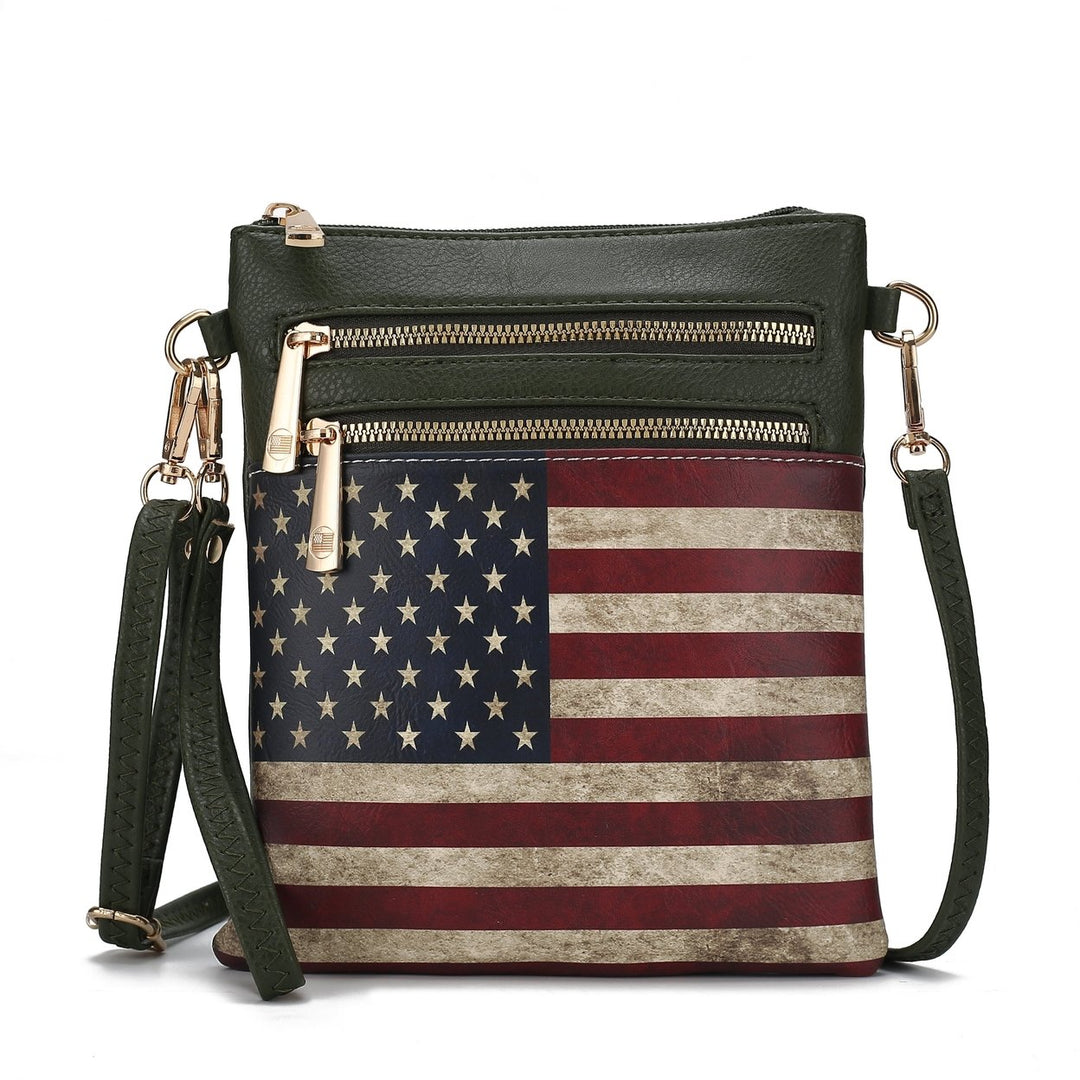 MKFCollection Genesis Printed Flag Crossbody Bag Vegan Leather Designer Handbag Image 1