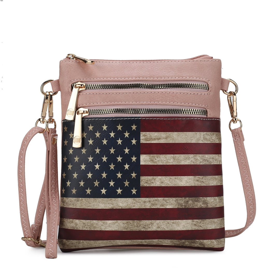 MKFCollection Genesis Printed Flag Crossbody Bag Vegan Leather Designer Handbag Image 8