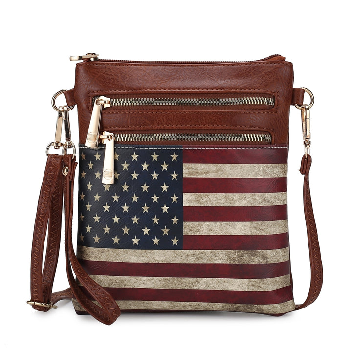 MKFCollection Genesis Printed Flag Crossbody Bag Vegan Leather Designer Handbag Image 9