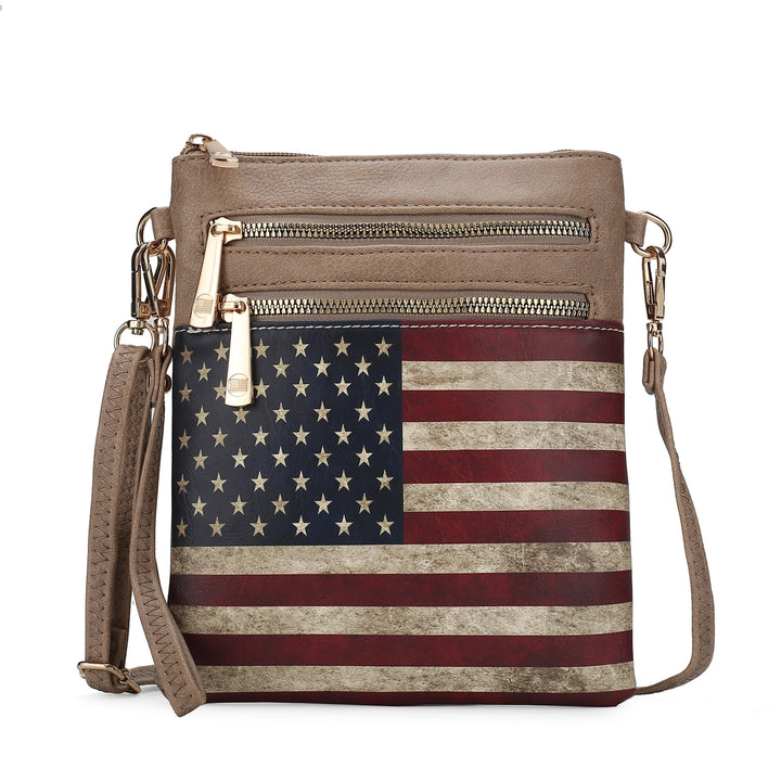 MKFCollection Genesis Printed Flag Crossbody Bag Vegan Leather Designer Handbag Image 10