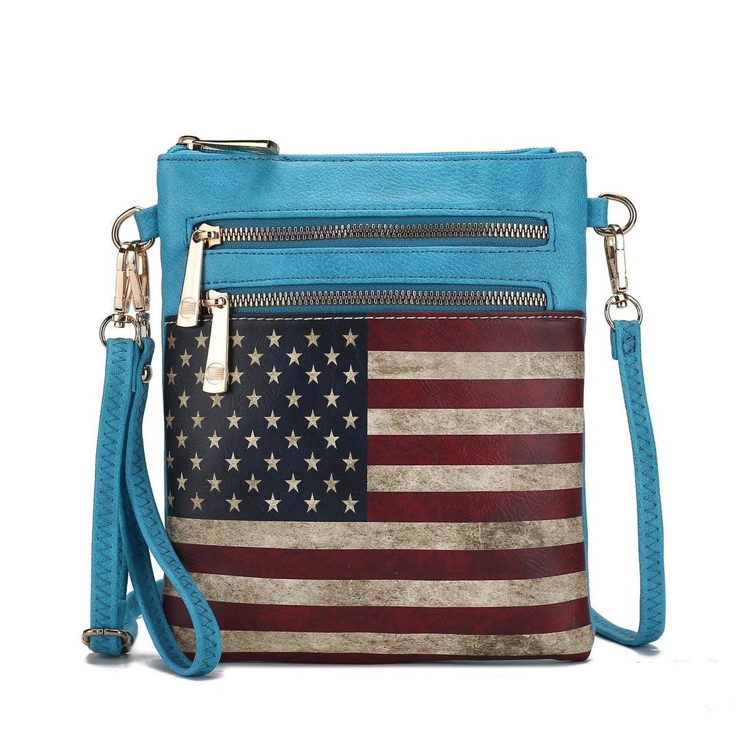 MKFCollection Genesis Printed Flag Crossbody Bag Vegan Leather Designer Handbag Image 1