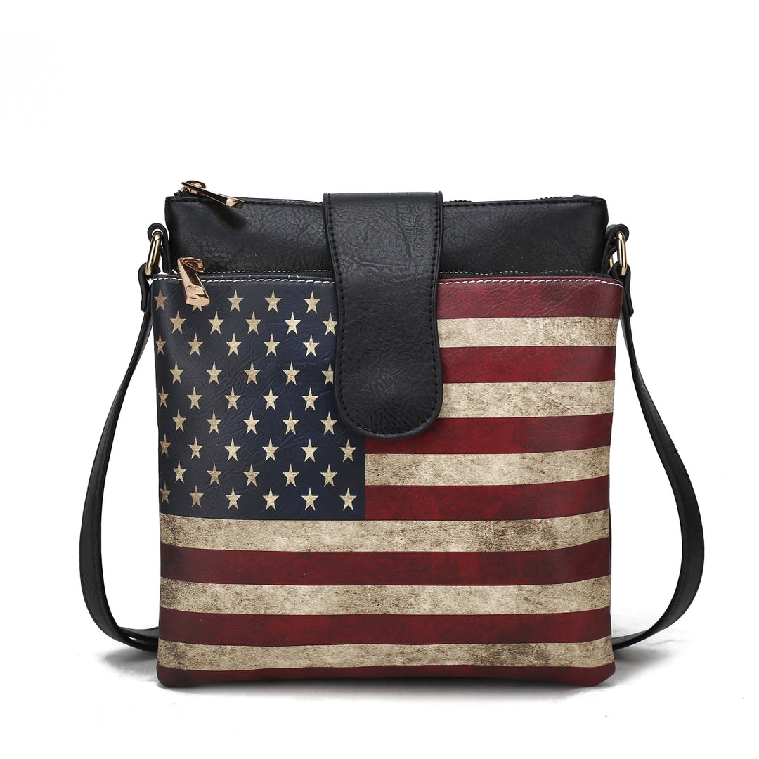 MKFCollection Josephine Printed Flag Crossbody Bag - Vegan Leather Designer Image 3