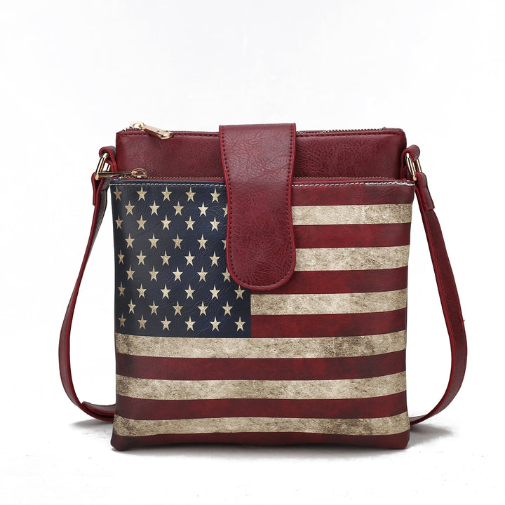 MKFCollection Josephine Printed Flag Crossbody Bag - Vegan Leather Designer Image 4