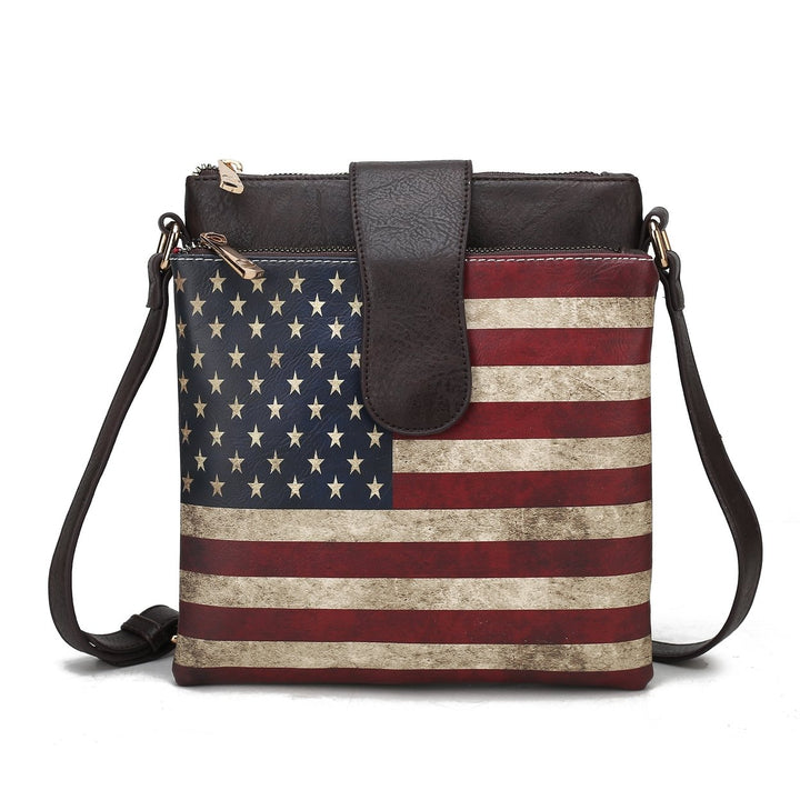 MKFCollection Josephine Printed Flag Crossbody Bag - Vegan Leather Designer Image 4