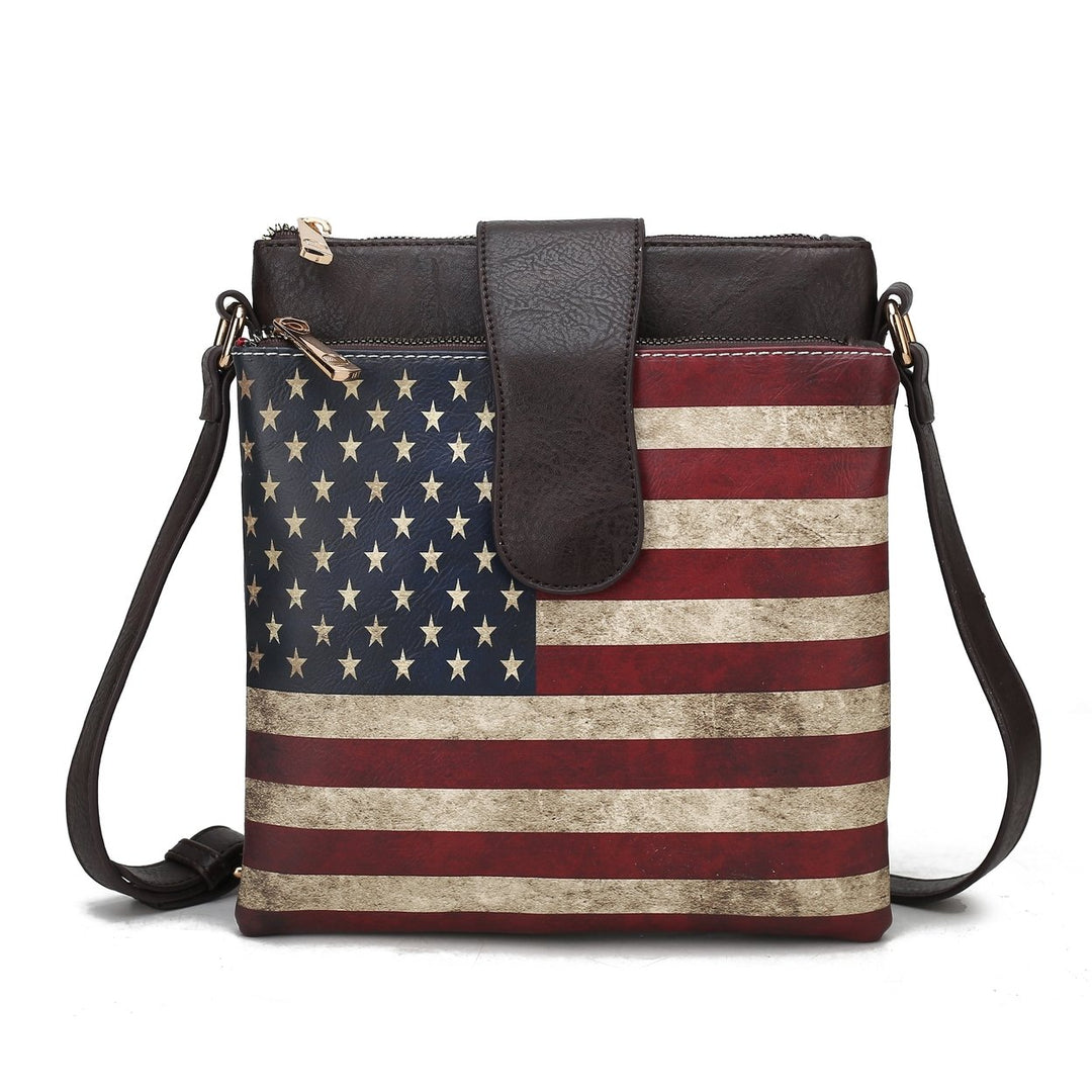 MKFCollection Josephine Printed Flag Crossbody Bag - Vegan Leather Designer Image 1