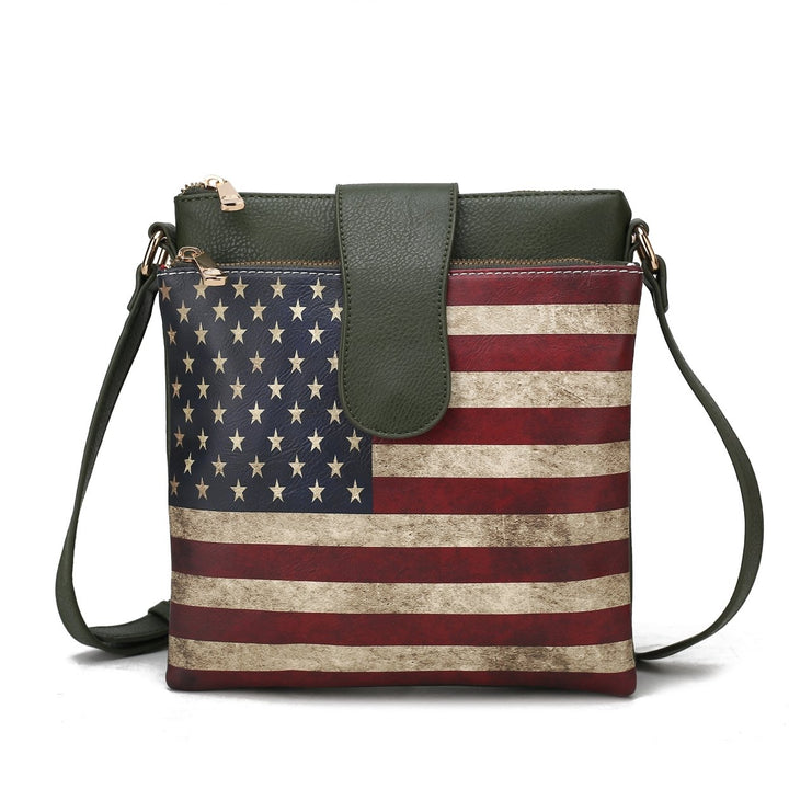 MKFCollection Josephine Printed Flag Crossbody Bag - Vegan Leather Designer Image 6