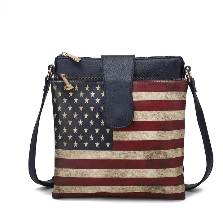 MKFCollection Josephine Printed Flag Crossbody Bag - Vegan Leather Designer Image 7