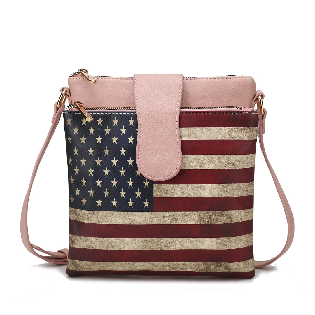 MKFCollection Josephine Printed Flag Crossbody Bag - Vegan Leather Designer Image 8