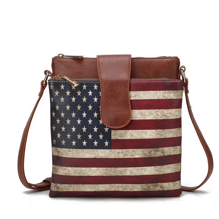 MKFCollection Josephine Printed Flag Crossbody Bag - Vegan Leather Designer Image 9