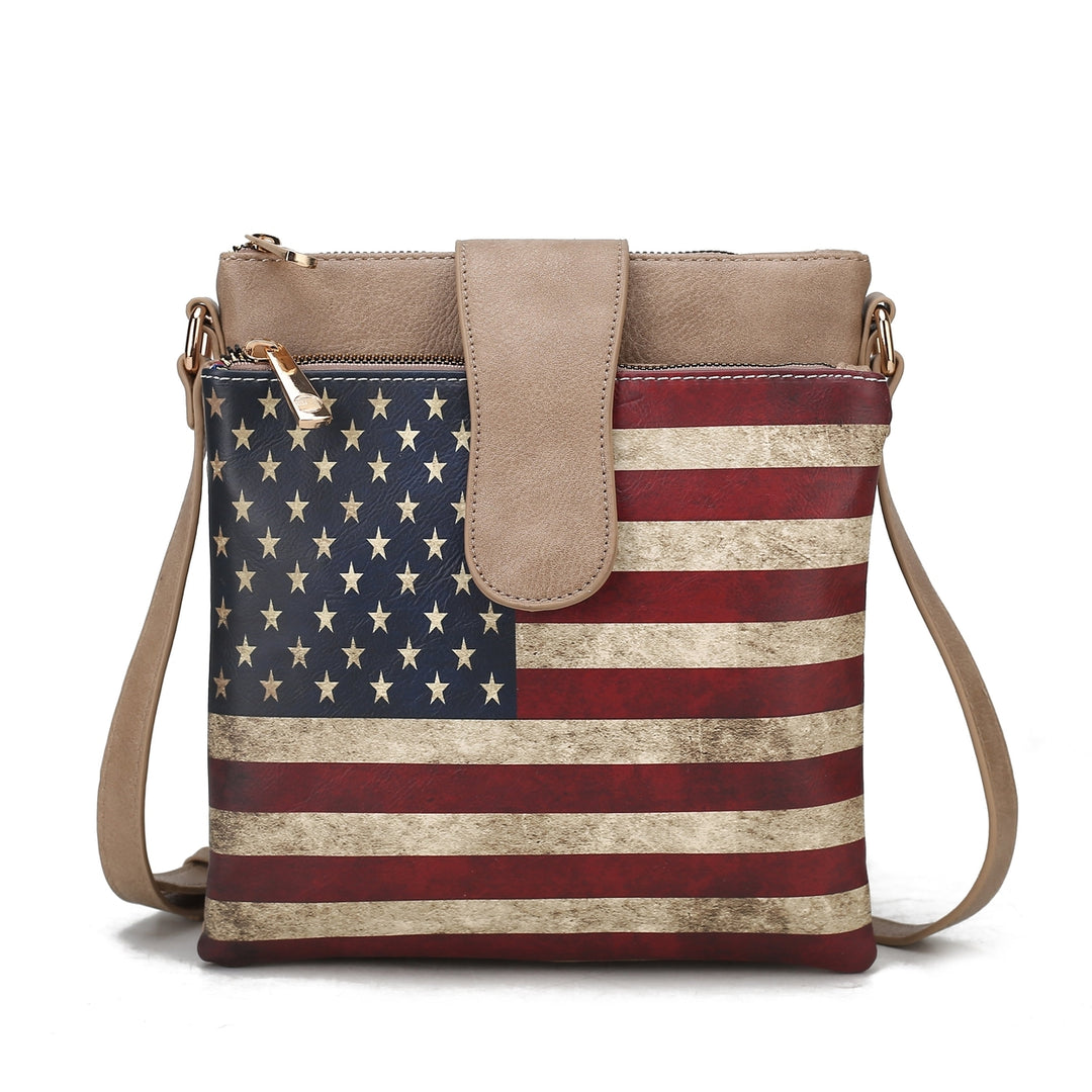 MKFCollection Josephine Printed Flag Crossbody Bag - Vegan Leather Designer Image 10