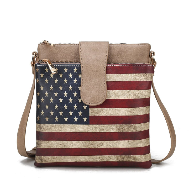 MKFCollection Josephine Printed Flag Crossbody Bag - Vegan Leather Designer Image 1