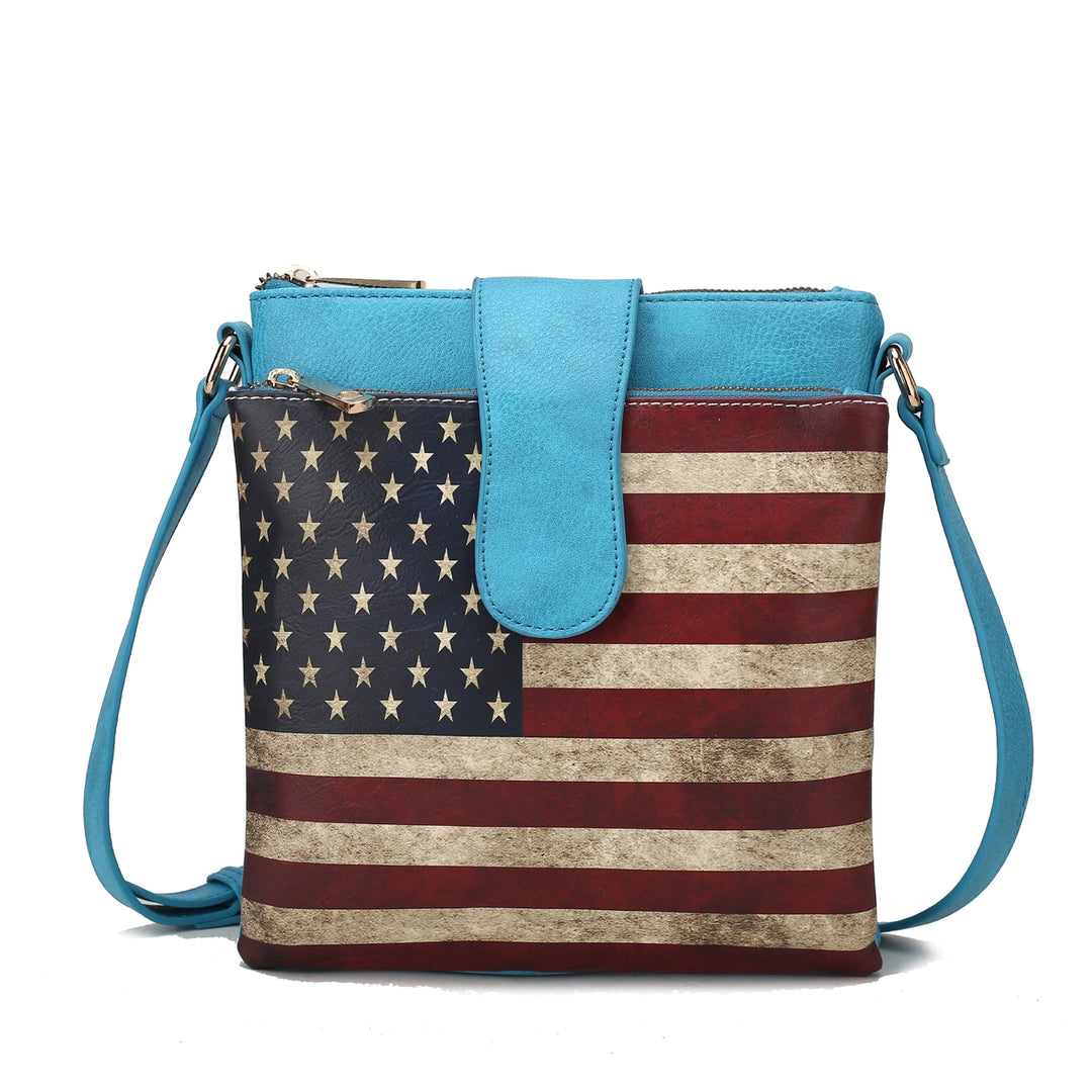 MKFCollection Josephine Printed Flag Crossbody Bag - Vegan Leather Designer Image 11