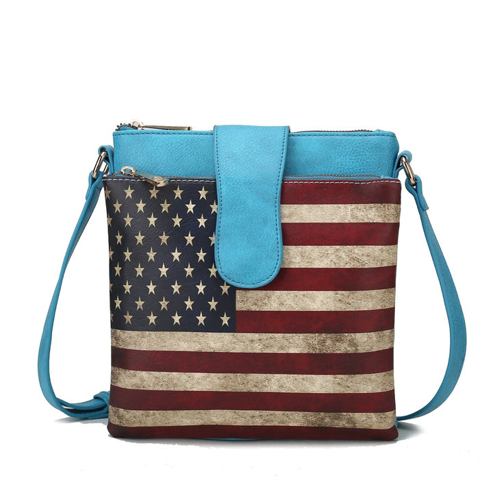 MKFCollection Josephine Printed Flag Crossbody Bag - Vegan Leather Designer Image 1