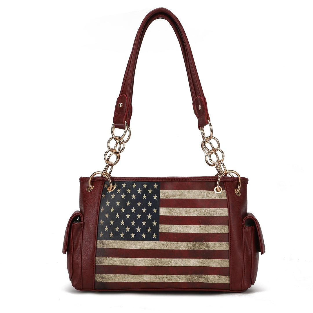 MKFCollection Alaina Printed Flag Shoulder Bag - Vegan Leather Designer Handbag Image 4