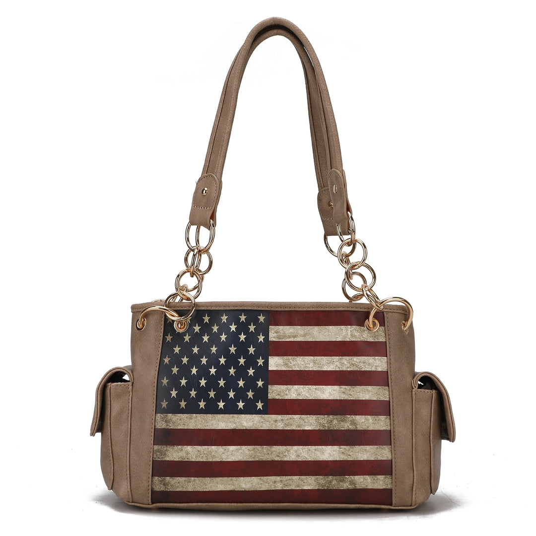 MKFCollection Alaina Printed Flag Shoulder Bag - Vegan Leather Designer Handbag Image 10