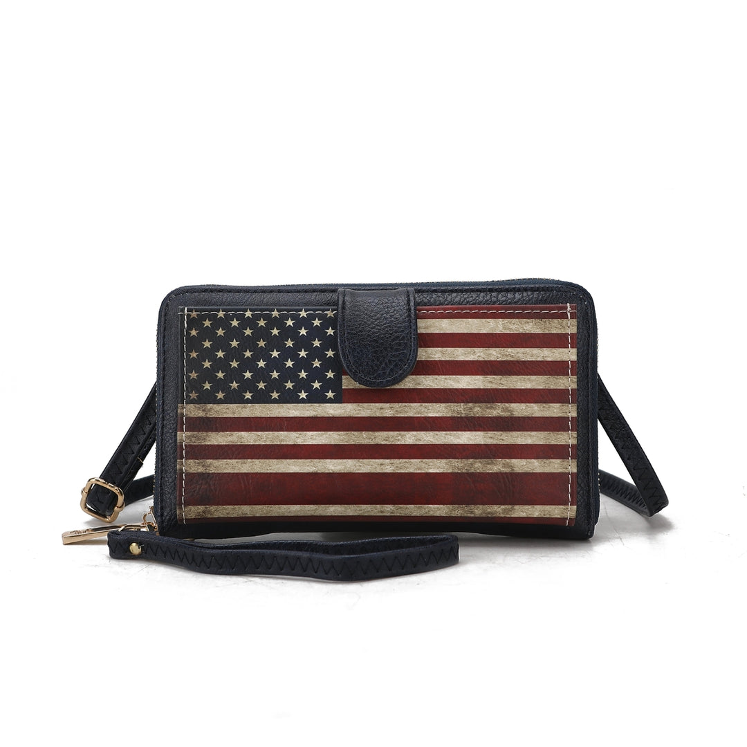 MKFCollection Kiara Printed Flag Phone Crossbody Bag - Vegan Leather Designer Ha Image 1