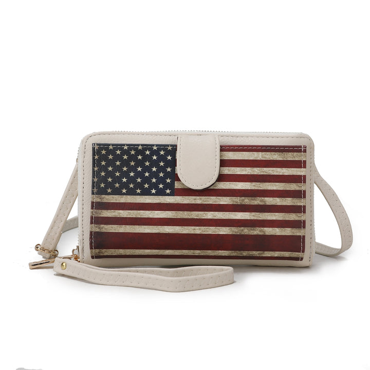 MKFCollection Kiara Printed Flag Phone Crossbody Bag - Vegan Leather Designer Ha Image 2