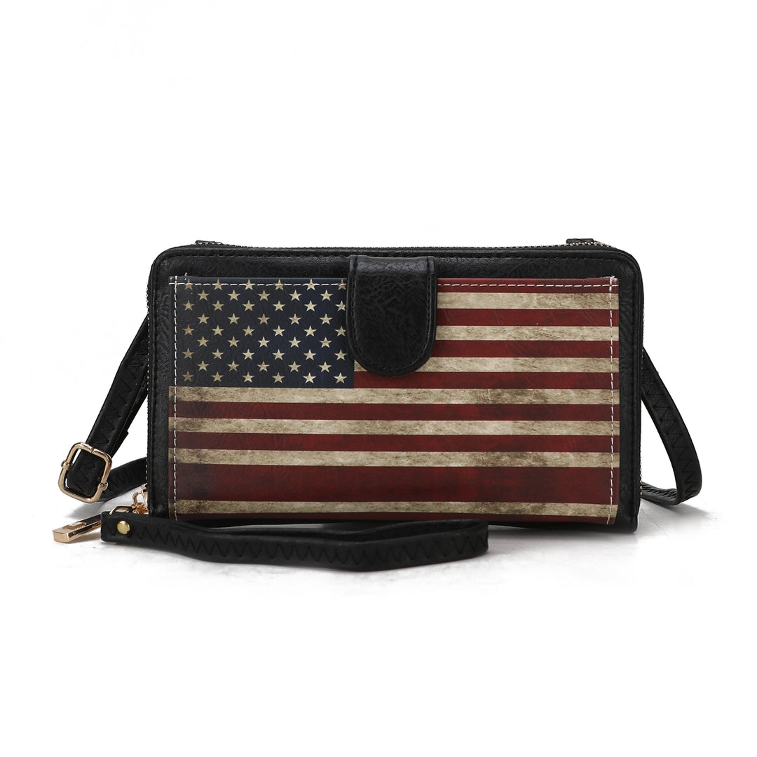 MKFCollection Kiara Printed Flag Phone Crossbody Bag - Vegan Leather Designer Ha Image 3