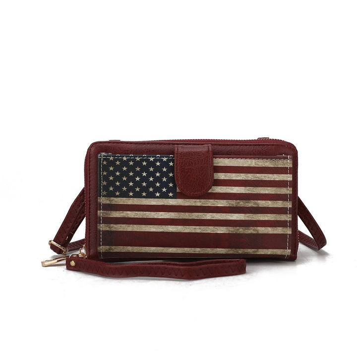 MKFCollection Kiara Printed Flag Phone Crossbody Bag - Vegan Leather Designer Ha Image 4