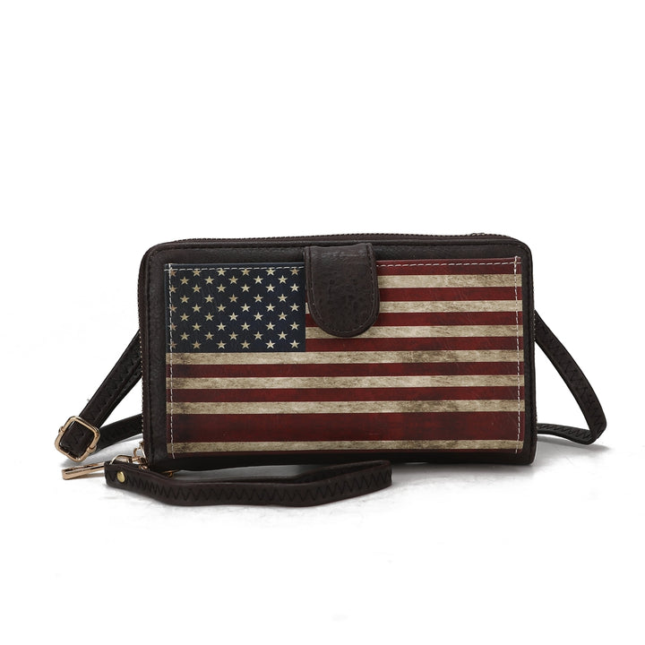 MKFCollection Kiara Printed Flag Phone Crossbody Bag - Vegan Leather Designer Ha Image 4