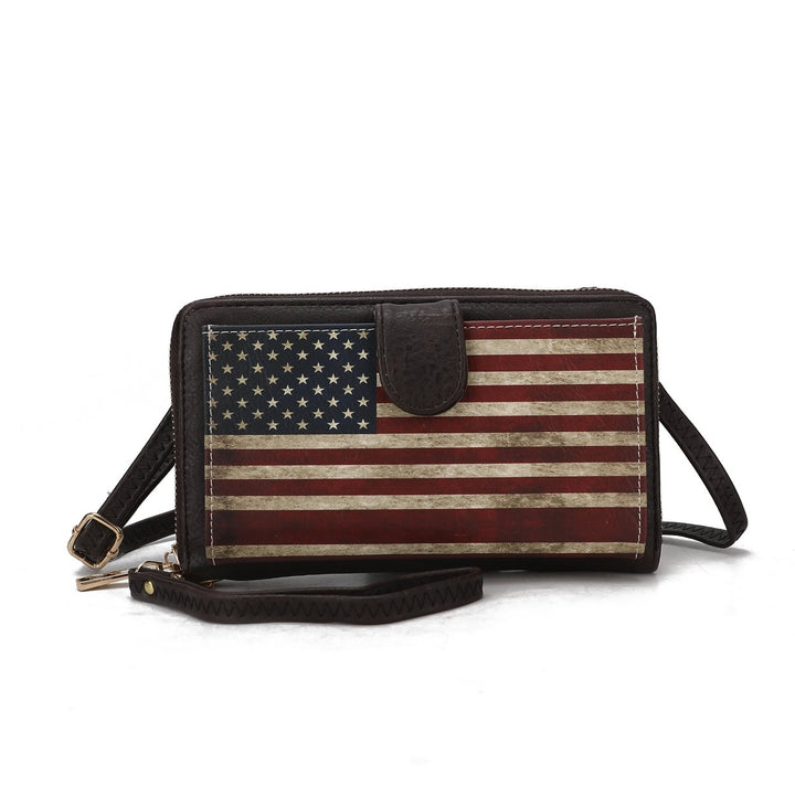 MKFCollection Kiara Printed Flag Phone Crossbody Bag - Vegan Leather Designer Ha Image 1