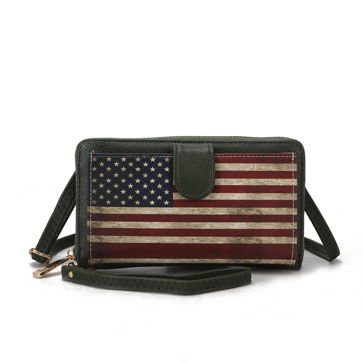 MKFCollection Kiara Printed Flag Phone Crossbody Bag - Vegan Leather Designer Ha Image 6