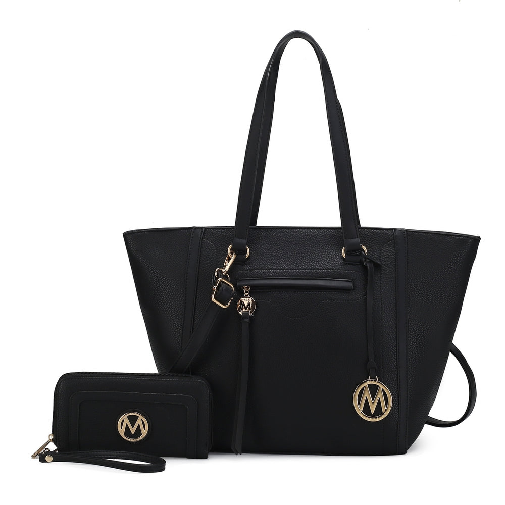 MKFCollection Alexandra Tote Bag and Wallet Set - Vegan Leather Designer Handbag Image 2