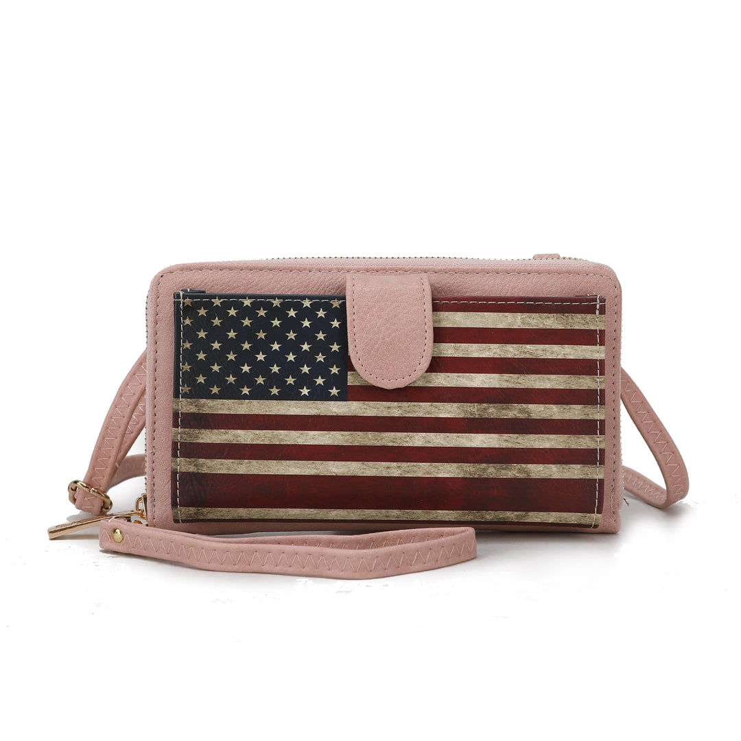 MKFCollection Kiara Printed Flag Phone Crossbody Bag - Vegan Leather Designer Ha Image 8