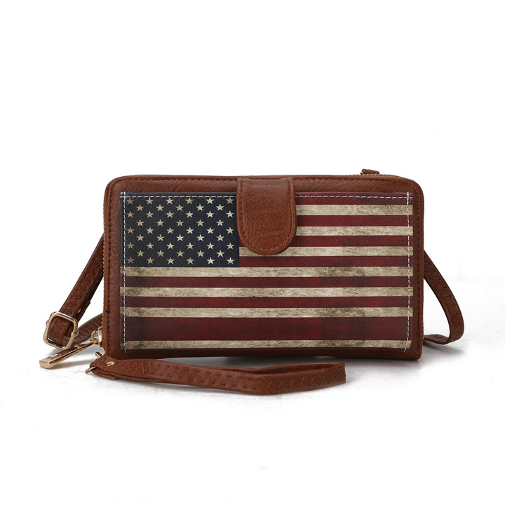 MKFCollection Kiara Printed Flag Phone Crossbody Bag - Vegan Leather Designer Ha Image 9