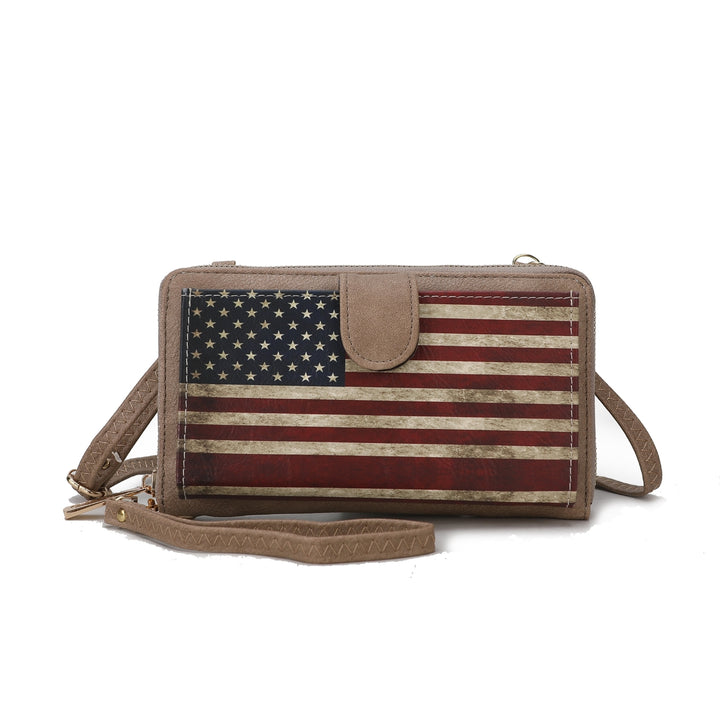 MKFCollection Kiara Printed Flag Phone Crossbody Bag - Vegan Leather Designer Ha Image 10