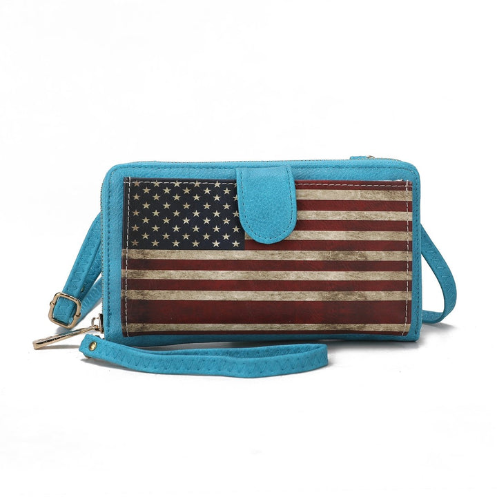 MKFCollection Kiara Printed Flag Phone Crossbody Bag - Vegan Leather Designer Ha Image 11