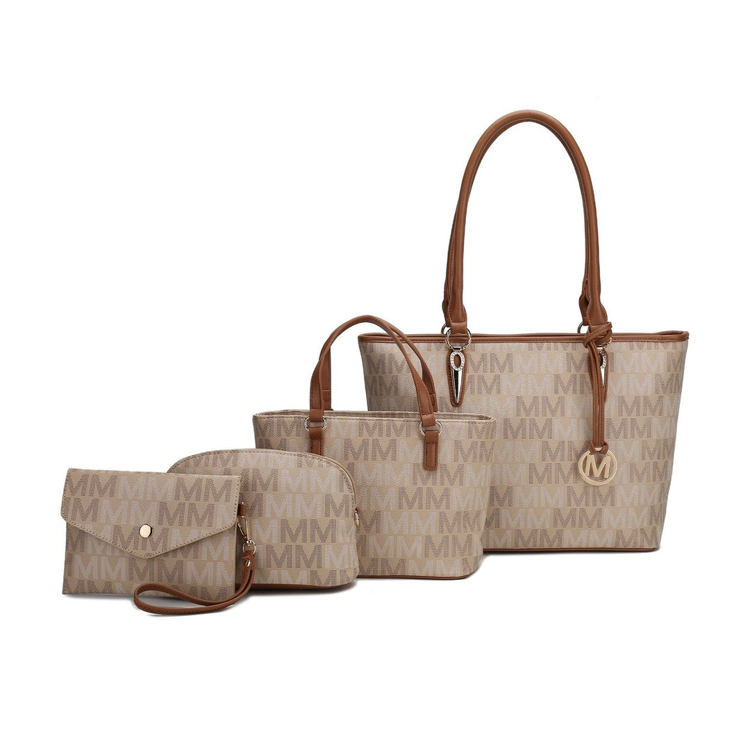 MKFCollection Alexy Signature Tote Bag and Set - Vegan Leather Designer Handbag Image 1