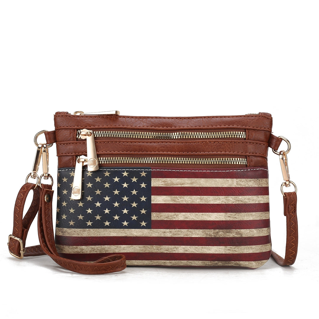 MKFCollection Alisson Printed Flag Crossbody Bag - Vegan Leather Designer Image 9