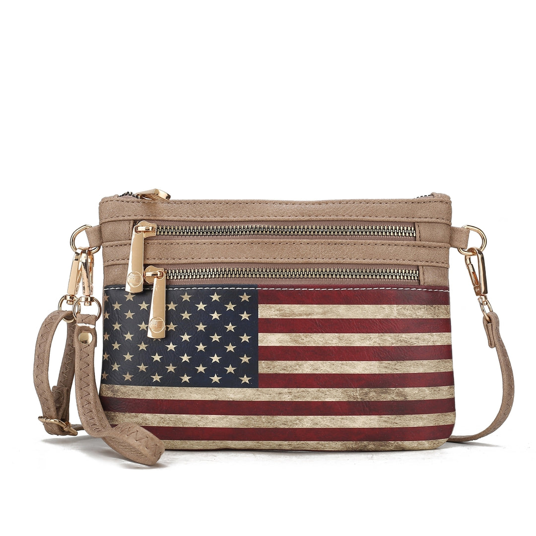 MKFCollection Alisson Printed Flag Crossbody Bag - Vegan Leather Designer Image 10