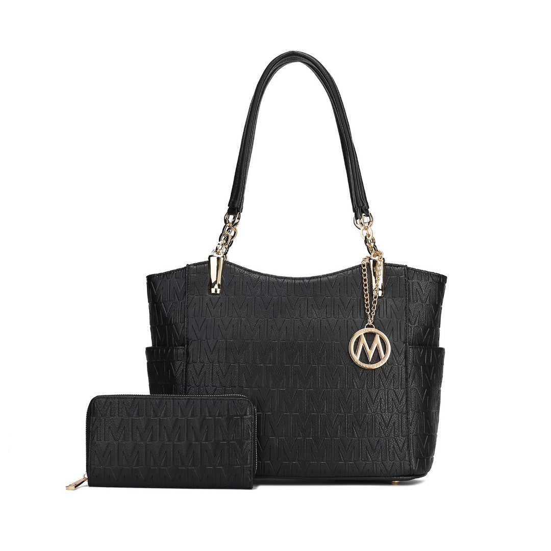 MKFCollection Allison Signature Tote Bag and Wallet Set - Vegan Leather Designer Image 3