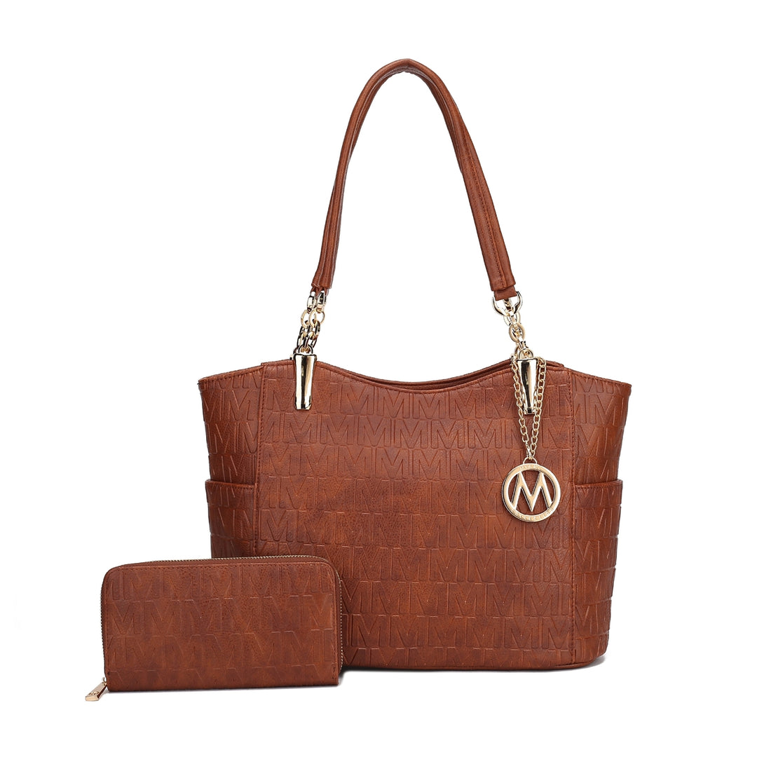 MKFCollection Allison Signature Tote Bag and Wallet Set - Vegan Leather Designer Image 4