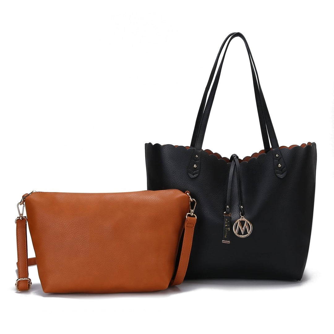 MKFCollection Amahia Reversible Tote Bag and Crossbody Set - Vegan Leather Desig Image 4