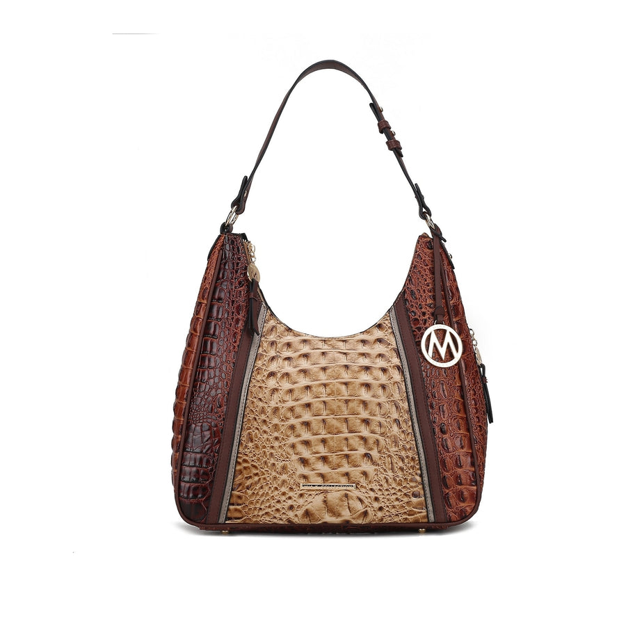 MKFCollection Becket Embossed Shoulder Bag - Vegan Leather Designer Handbag Image 1