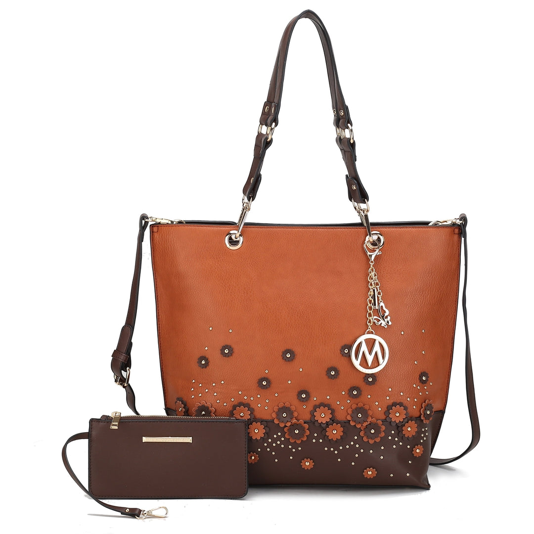 MKFCollection Petra Tote Bag and Wristlet Set - Vegan Leather Designer Handbag Image 3