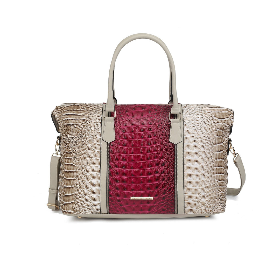 MKFCollection Raven Croc Embossed Duffel Bag - Vegan Leather Designer Handbag Image 1