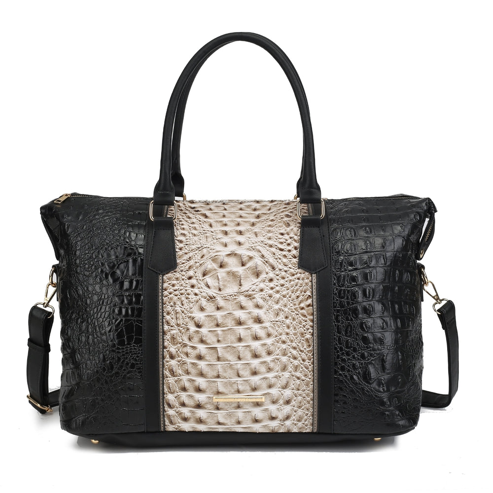 MKFCollection Raven Croc Embossed Duffel Bag - Vegan Leather Designer Handbag Image 2