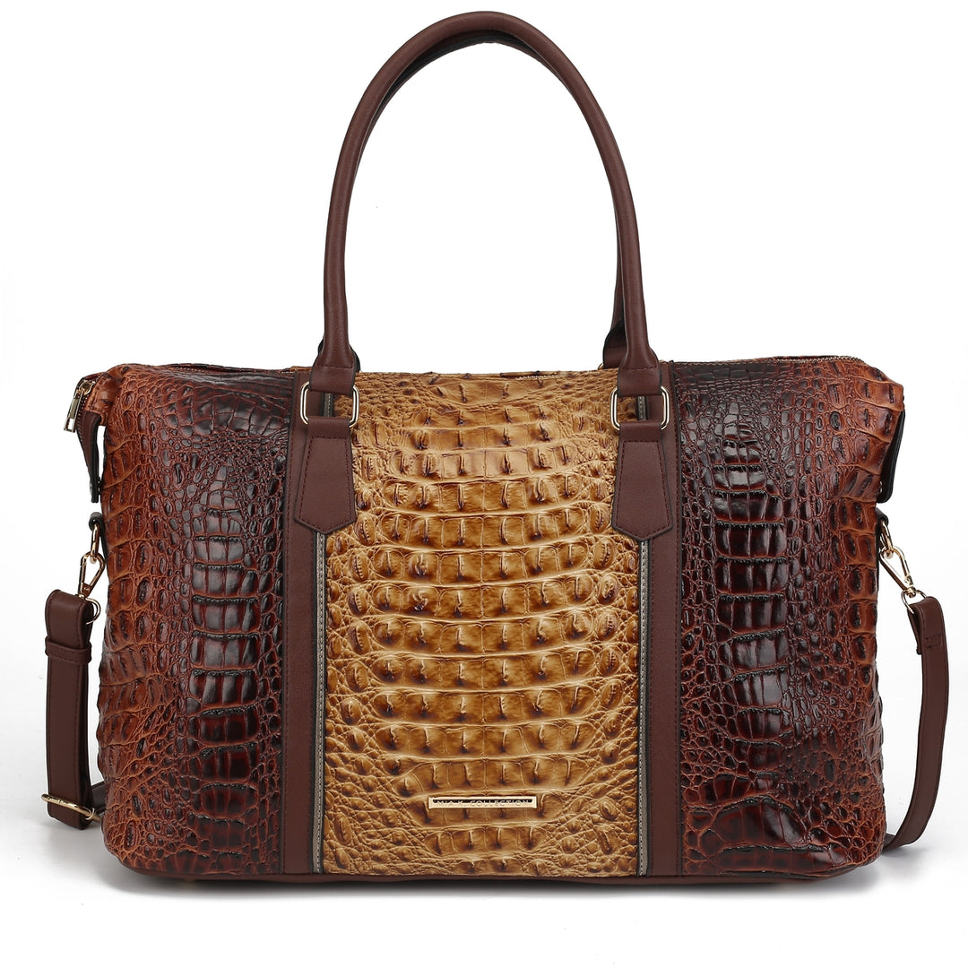 MKFCollection Raven Croc Embossed Duffel Bag - Vegan Leather Designer Handbag Image 3