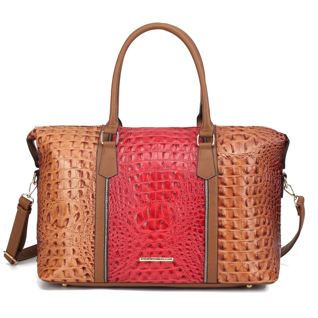 MKFCollection Raven Croc Embossed Duffel Bag - Vegan Leather Designer Handbag Image 4