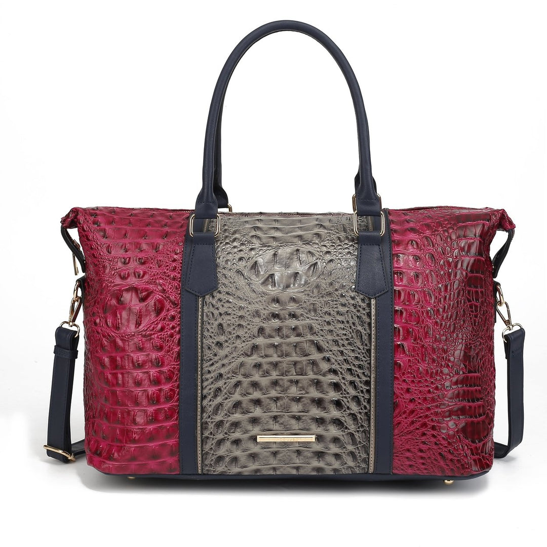 MKFCollection Raven Croc Embossed Duffel Bag - Vegan Leather Designer Handbag Image 4