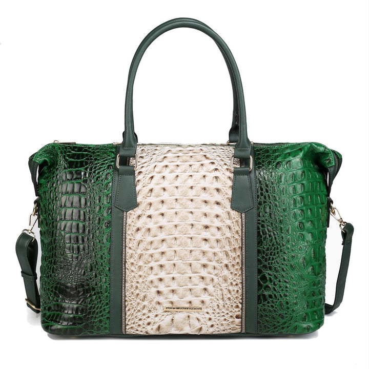 MKFCollection Raven Croc Embossed Duffel Bag - Vegan Leather Designer Handbag Image 6