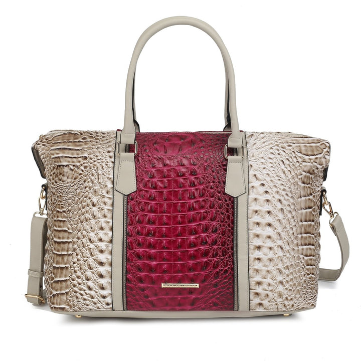 MKFCollection Raven Croc Embossed Duffel Bag - Vegan Leather Designer Handbag Image 7