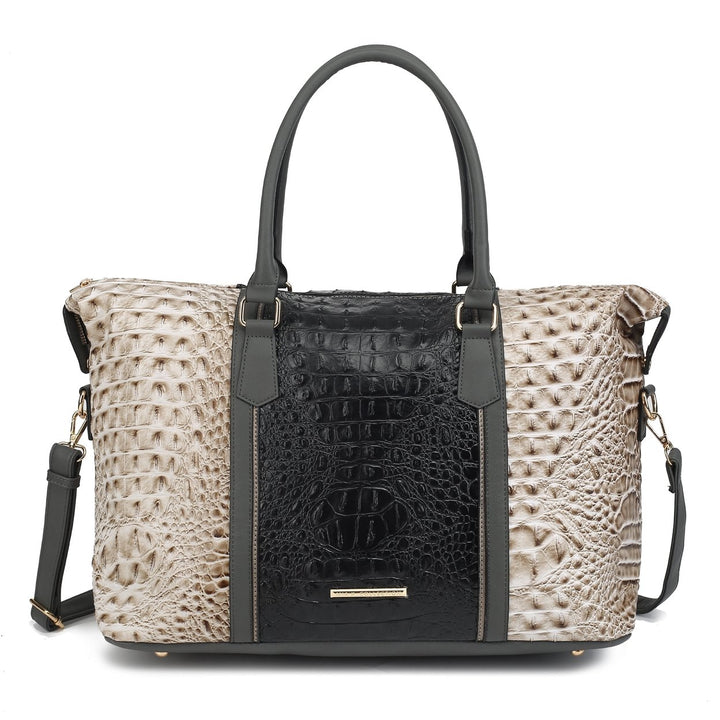 MKFCollection Raven Croc Embossed Duffel Bag - Vegan Leather Designer Handbag Image 8